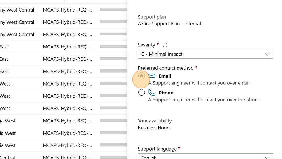 Screenshot of: Fill in the required fields for the support ticket with contact information