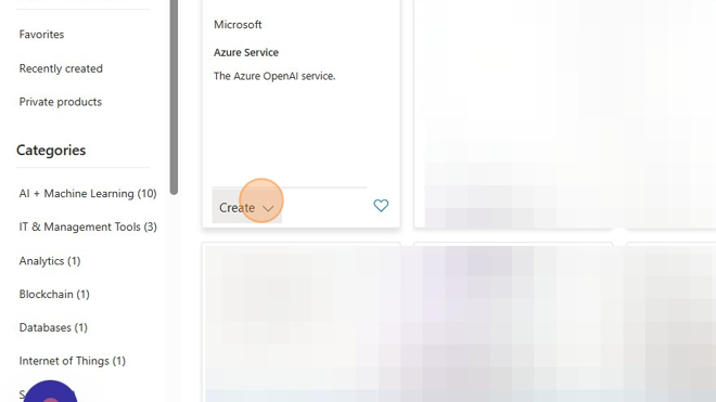 Screenshot of: Click "Create" in the Azure OpenAI service tile.