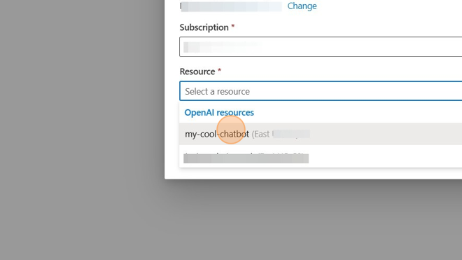 Screenshot of: Select the resource created in the previous steps.