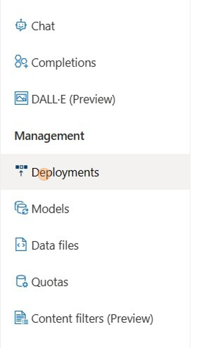 Screenshot of: Click "Deployments" from the "Management" section.