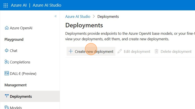 Screenshot of: Click "Create new deployment"