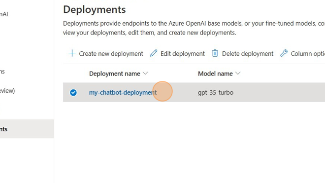 Screenshot of: Copy the name of your desired deployment to the clipboard.