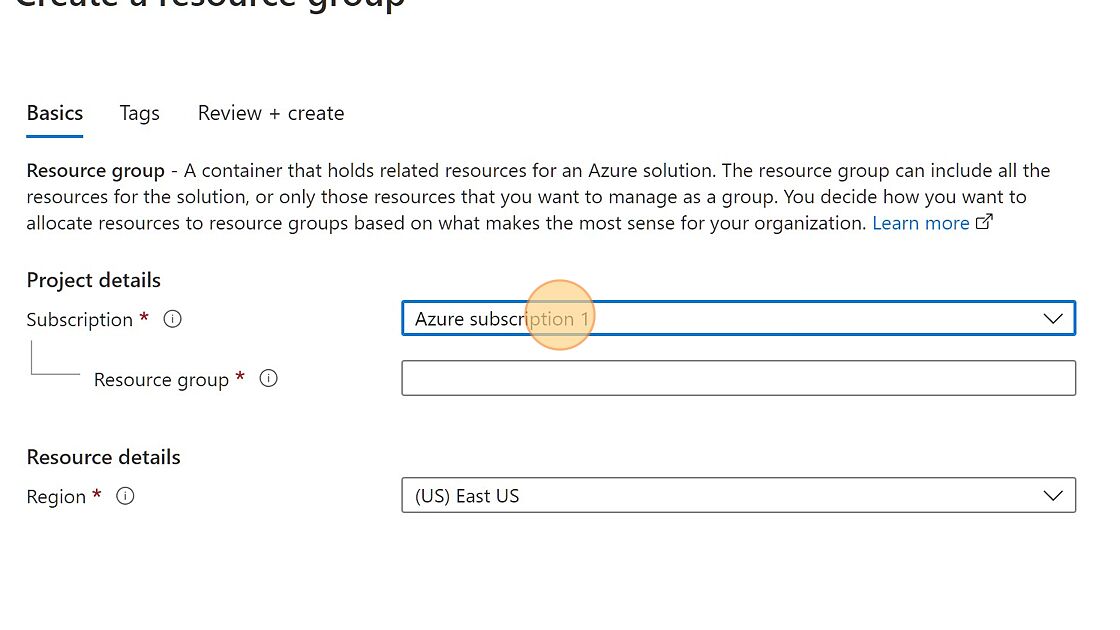 Screenshot of: Select the Subscription from the drop down menu