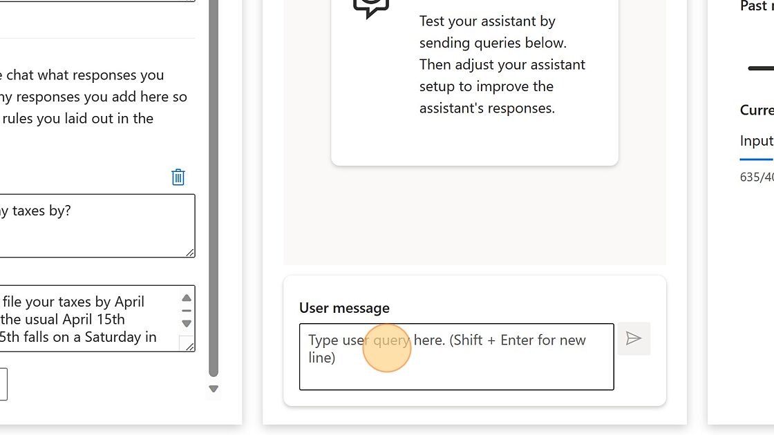 Screenshot of: Click the "User message" field.